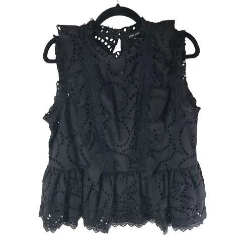 Love Sam Womens Top Blouse Ruffle Eyelet Crochet Sleeveless Black L