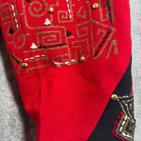 Carina Jacket Womens L Multicolor Patchwork Embroidered Bohemian Retro Artsy Red Size L