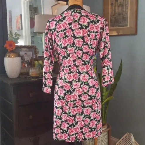 Laura Ashley Pink and Black Rose Printed Vintage Wrap Style Robe