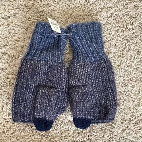 Aerie  Blue Knit Mittens Gloves Fingerless Fold Over