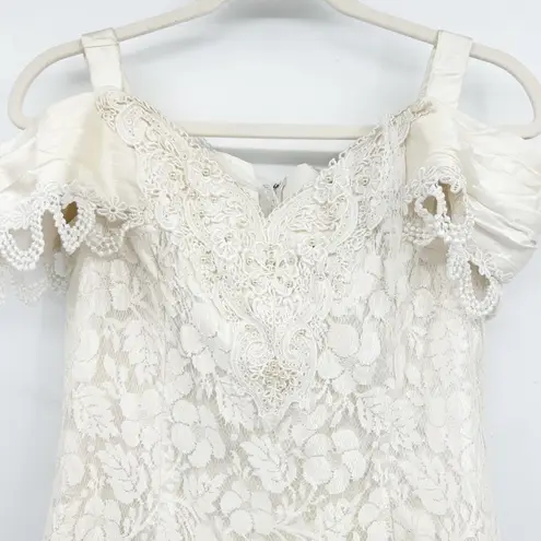 Betsy and Adam Womens Vintage 80s Ivory Lace Bridal Prom Formal Dress Size 16