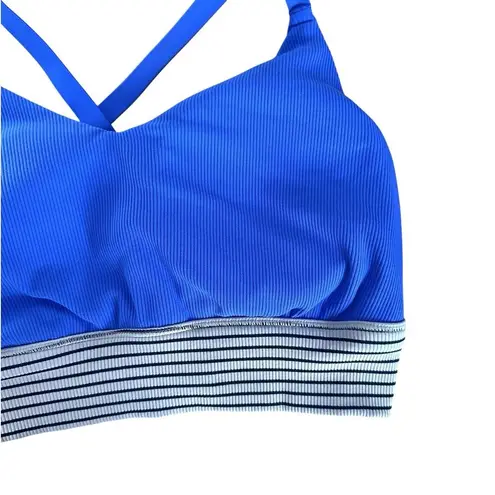 Aerie Offline by  Sz XL Blue & Stripe Ribbed Scoop Sports Bra Stretch Padded