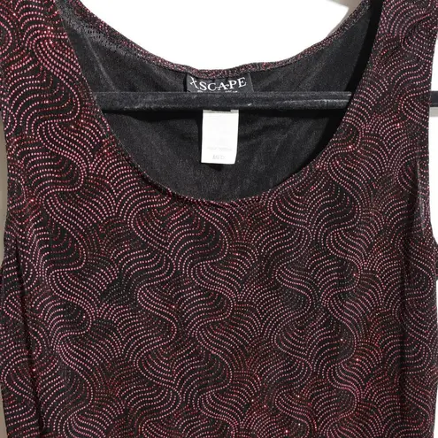 XScape Y2K Slinky Black Red Glitter Swirls Tank Top Retro 80s 90s Holiday Sz M