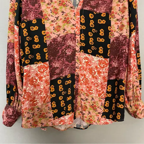 Chelsea & Theodore Top Slouchy Fit Patchwork Size Small Women Pink Black V