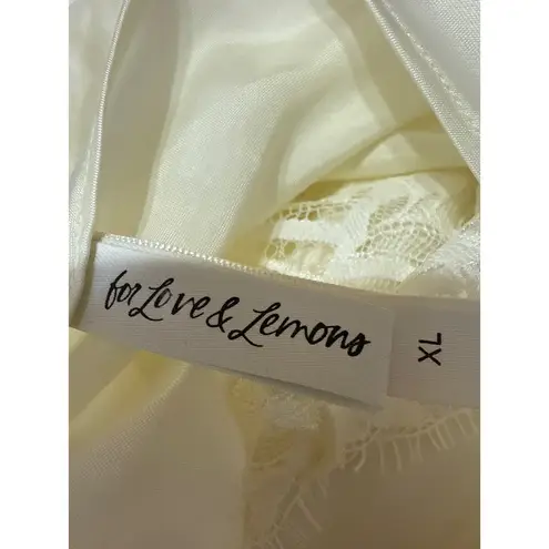 For Love & Lemons Cream Silk Satin Sleeveless Lace Cowl Cami Tank Mini Dress XL