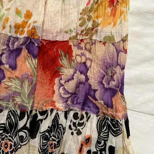 Studio Spa patchwork mixed print midi skirt or mini dress with smocking Size M