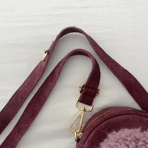 TSD12 Suede Leather Pompom Circle Crossbody Bag in Maroon Retail $373