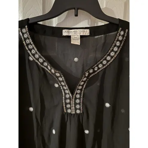 Cruise Club Women One Size Cover Up Black Beaded Embroidered Beachwear XXL