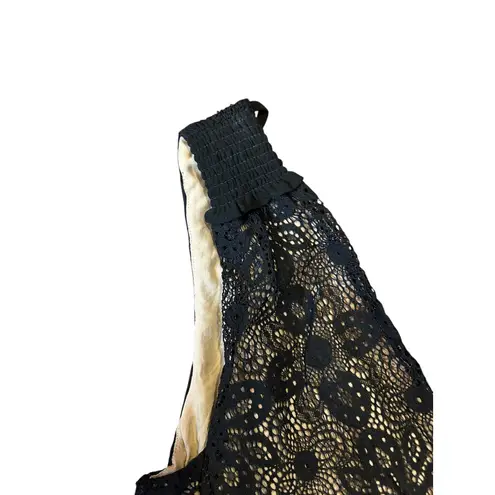 Sundance Champs De Fleur Lace Ruffle V-Neck Black Maxi Boho Dress Womens LARGE