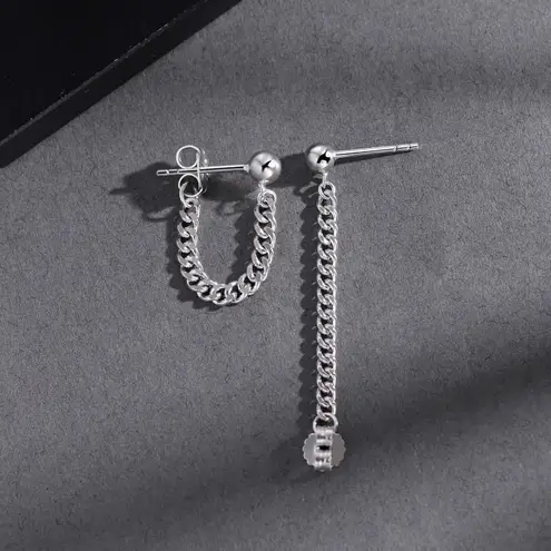 925 Silver Plated Tassel Chain Dangle Drop Earrings for Men Women