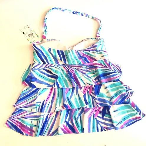 Island Escape Tiered Swim Top Ruffles Bandini Swimsuit Women’s Size 8 NEW Blue