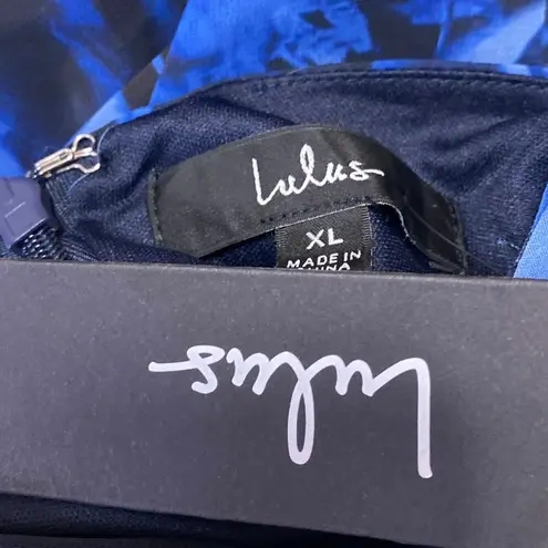 NEW Lulus Blue Floral Silk Satin Cami Camisole Cowl Neck Midi Slip Tank Dress XL