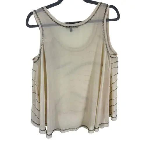 Just Black Cream Beaded Tank Blouse Small