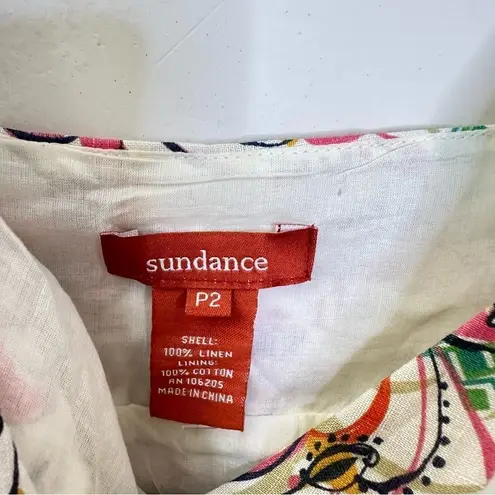 Sundance Catalog Linen Sleeveless Floral Dress Cross Lace Front Fit & Flare P2 White Size 2