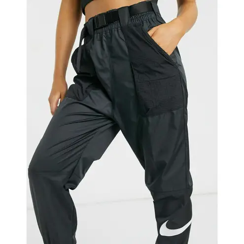 Nike  Belted Woven Track Jogger Pants in Black Swoosh