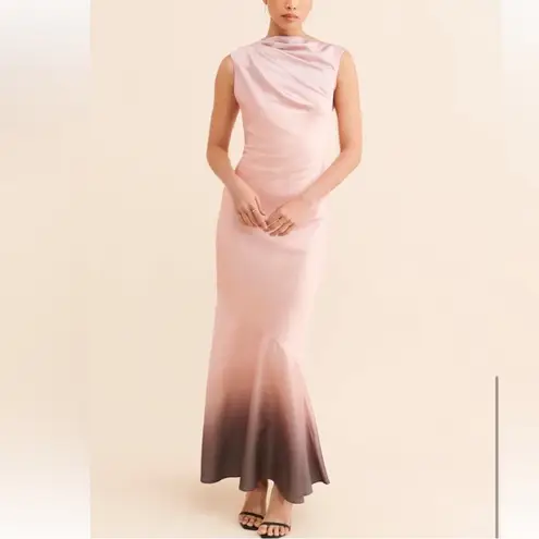 Significant Other Women’s Lana Tie Back Pink Ombre Cowl Neck Satin Maxi Dress 10