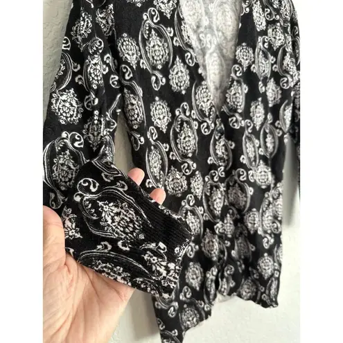 Soma Black White Cardigan Sweater Button Front V Neck Loungewear Small Rayon