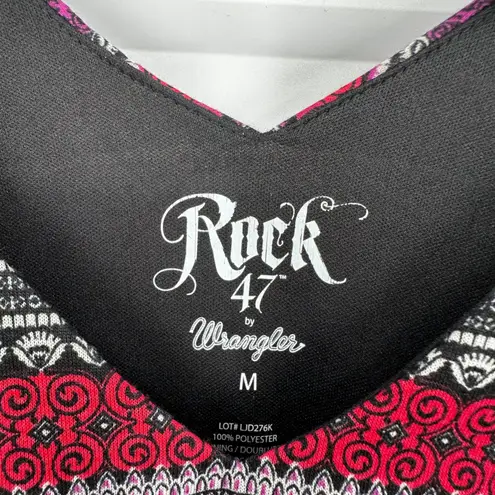 Rock 47 by Wrangler Women's Geometric Print Elastic Waist Casual Dress Medium Red