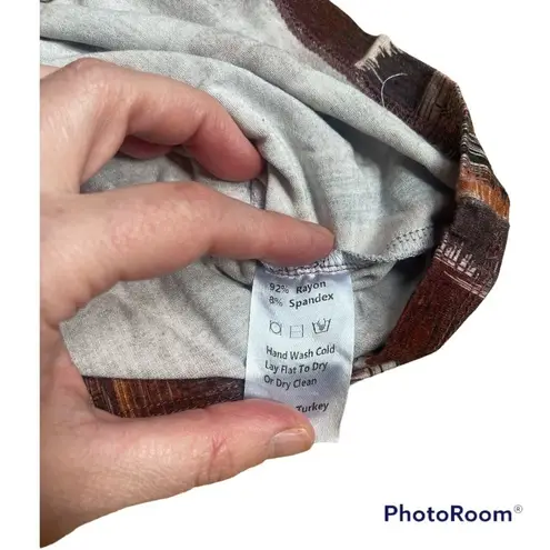 Pashmina Abstract Print Long Sleeve Top Multicolor Boho Art Knit XL