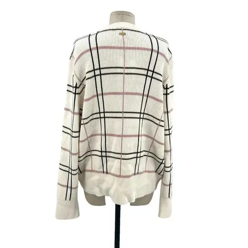 Barbour Rosefiled Knit Wool Blend Sweater In Whisper White Plaid Size US 14