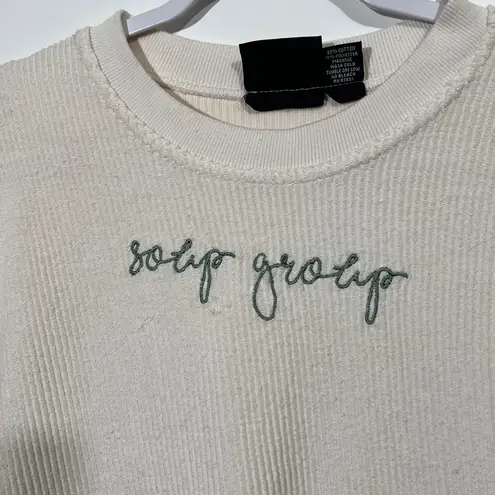 Pennant “Soup Group” Sweatshirt in Cream with Green Embroidery Size Medium - Image 2