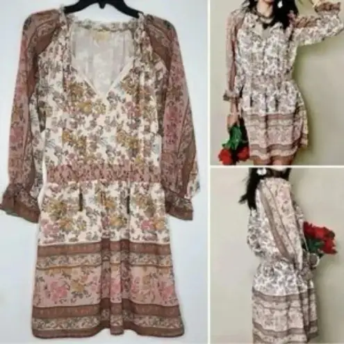 Anthropologie  LOVE THE LABEL Boho Floral Tippy Border Dress Euphoria Size L NWT