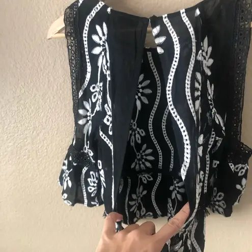 Abbeline cold shoulder embroidered open back top