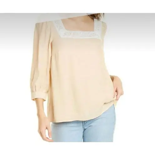 Nanette Lepore   Light Stone women’s blouse Size Medium lace trim lightweight