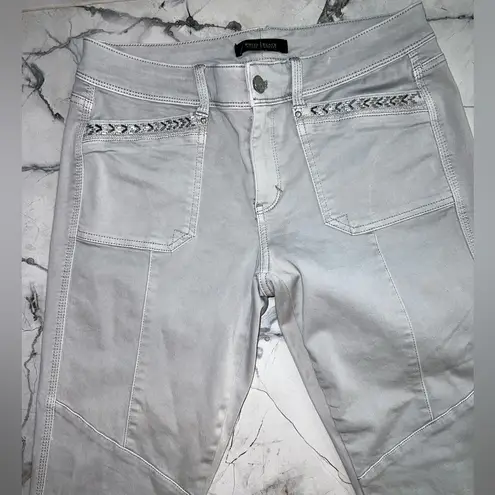 White House | Black Market  embellished taupe/silver Slim Crop jeans, EUC size 6