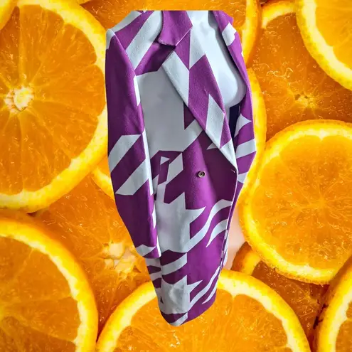 Jacket Hub Purple Emily in Paris White Geometric Print Double Breasted Jacket Purple