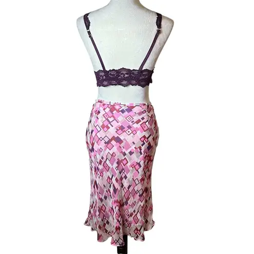 Willi Smith Y2K Silk Midi Slip Skirt 12P | Retro Groovy Geometric Pink Fairycore