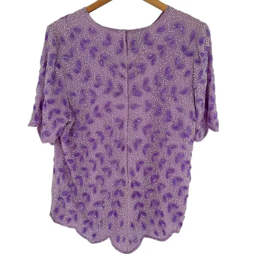 Vintage Jean for Joseph LeBon Lilac Purple Fully Beaded Top & Skirt Size 12 Set