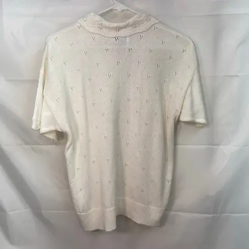 Vintage Designers Petite women's cream soft knit collared short sleeve sweater S Size undefined
