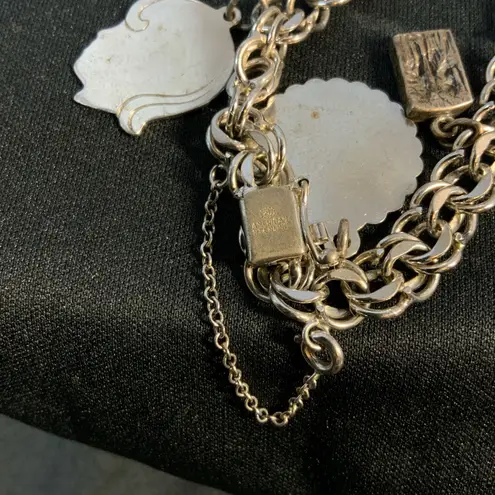 Vintage Sterling Charm Bracelet with 7 Dangle Charms 7” Silver