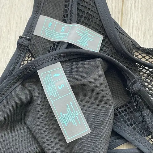 Sunny Co Bikini Swimsuit NWOT fishnet mesh cheeky womens Black small sexy beach