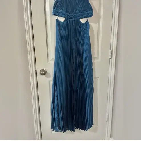 Minuet Teal blue green cut out pleated maxi dress, formal