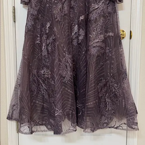Mac Duggal NWT 20336 Purple Embellished Wrap Over 3/4 Sleeve Dress Size 12