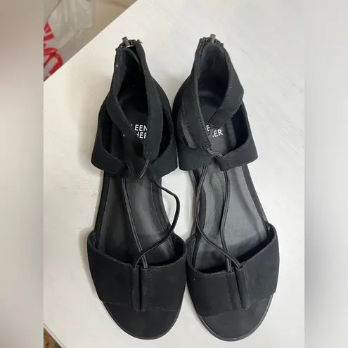 Eileen Fisher   Rose Black Suede Flat Dress Strappy Sandals Shoes sz 6