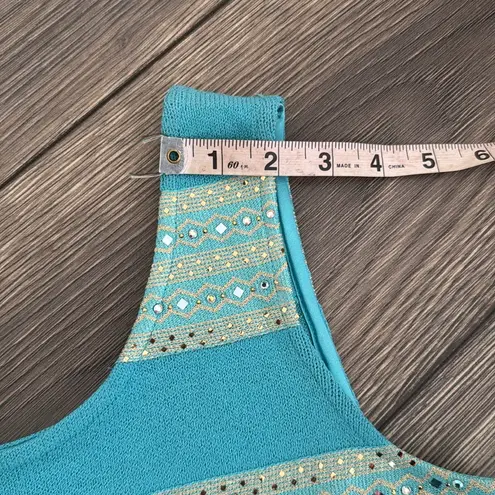 St. John  Turquoise and Cream Patterned sparkle Tank Top
