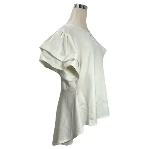 Ups And Downs Women’s White Keyhole Blouse Flared Short Sleeve Plus Size 3X