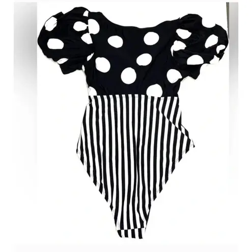 Tabitha Brown X Target Striped Polka Dot Puff Sleeve Swimsuit Black White S