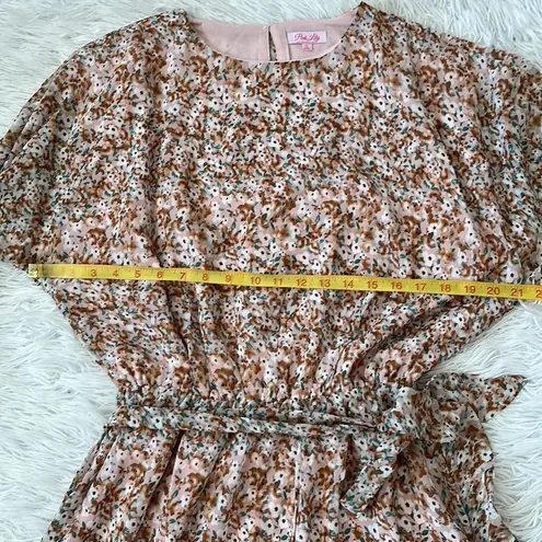 Pink Lily  FOREVER AFTER ALL BROWN FLORAL BELTED DRESS Size Small