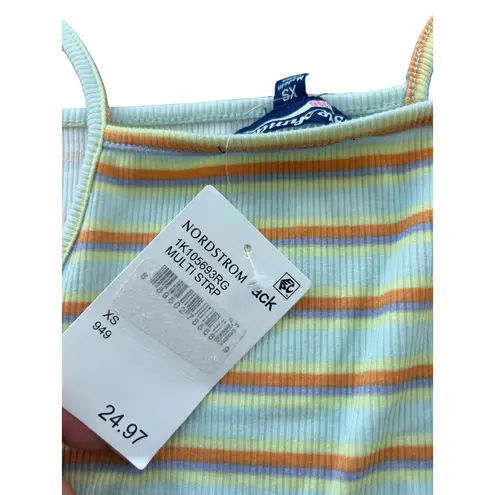 Freshman 1996 XS Striped Ribbed Tank Dress Sleeveless Casual Summer Orange