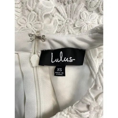 Lulus LULU’S Women’s XS Love Poem Embroidered White Lace Scallop Hem Mini Dress