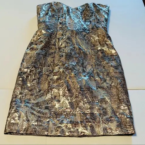 Badgley Mischka Womens Size 6 Strapless Gold Metallic Dress Formal Floral Y2K