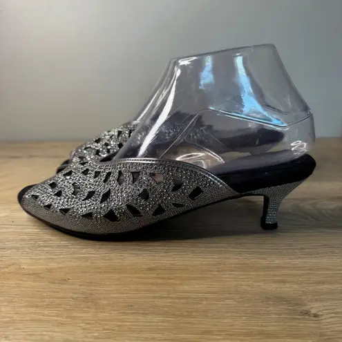 Joan Boyce Shies Silver Glitter Peep Toe Kitten Heel Slip