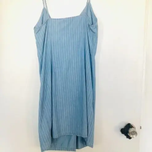 Topshop  Blue Jean Pin Stripe Fold Over Pearl Button Dress- Size 8