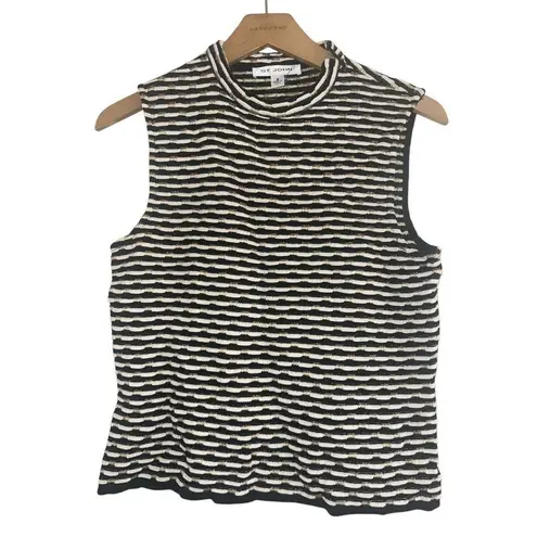 St. John ✨ Knit Sz Small Sweater Vest Shell Sleeveless Striped Black White Gold✨