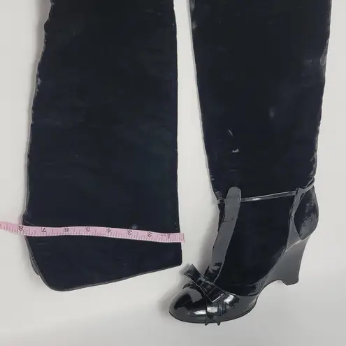 Laurence Dacade Velvet Patent Leather Bow Knee High Wedge Heels Boot Size 38 Black