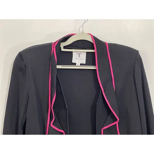 Toula Jacket Small Black Pink Ruffled Trim Clueless Preppy Twee Officecore NWT